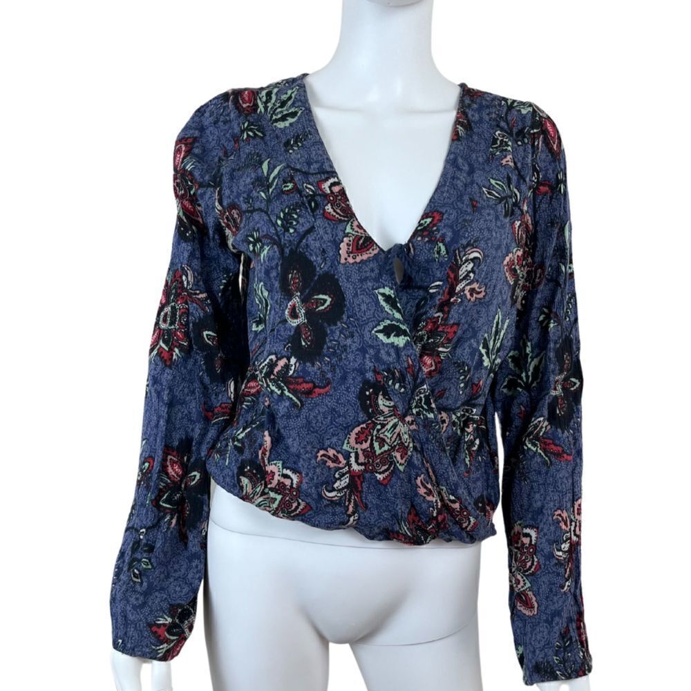 Hollister Size M Faux Wrap Paisley Bell Sleeve High Low Boho Cotton Festival Top - Picture 1 of 12
